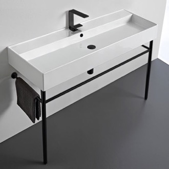 Console Bathroom Sink Large Ceramic Console Sink and Matte Black Stand, 48